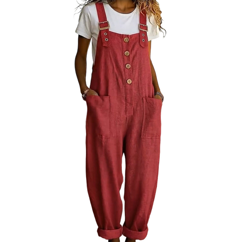 Blyora - Salopette femme ample style casual bretelles réglables pantalon fluide