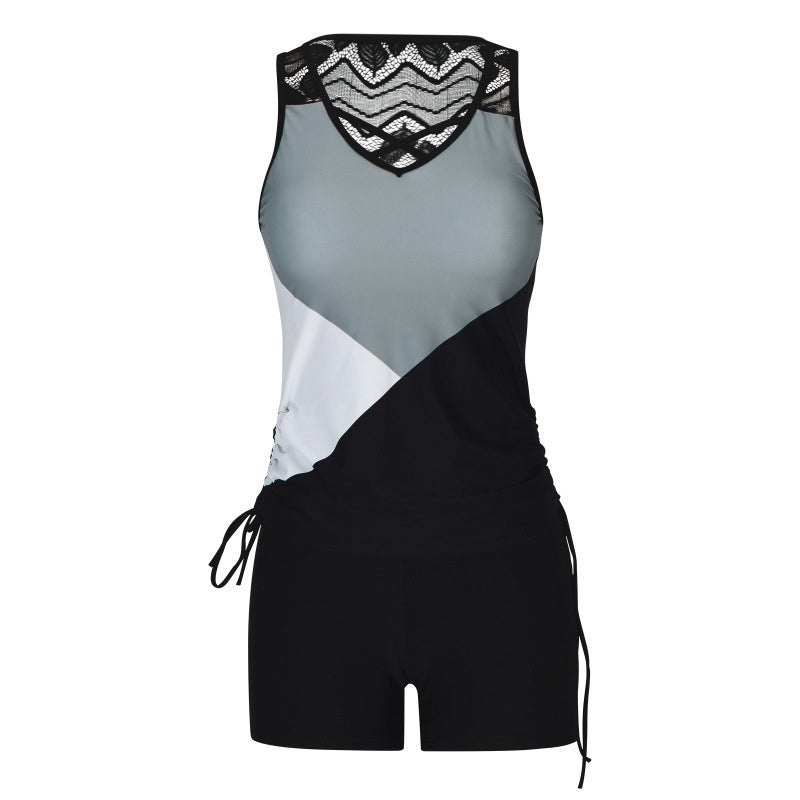 Tovienne - Tankini femme deux pièces col V shorts imprimé géométrique