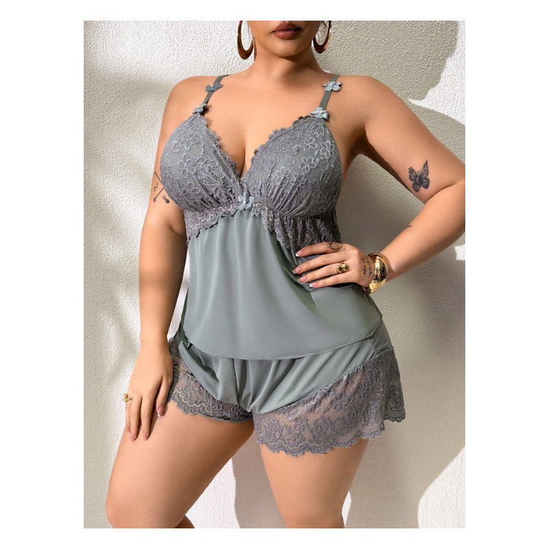 Kirexa - Ensemble de pyjama en dentelle femme top à bretelles et short fluide élégant