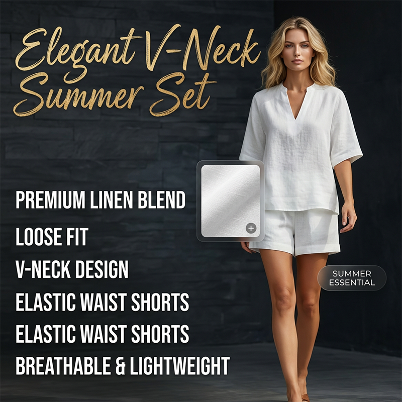 Jynalora - Ensemble femme short et blouse col V décontracté élégant d’été
