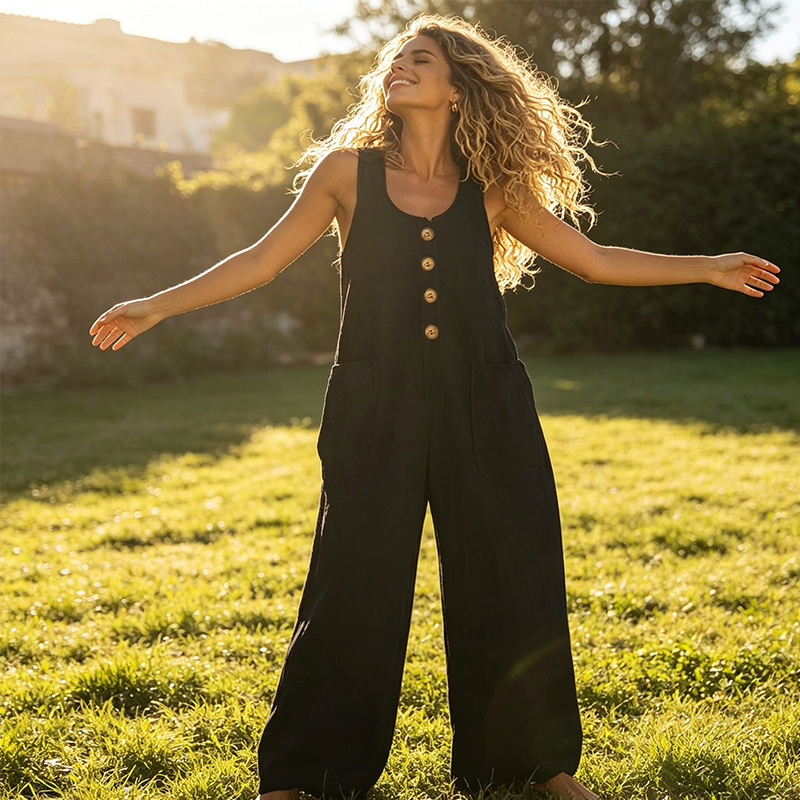 Beloria - Combinaison femme sans manches à jambes larges avec poches