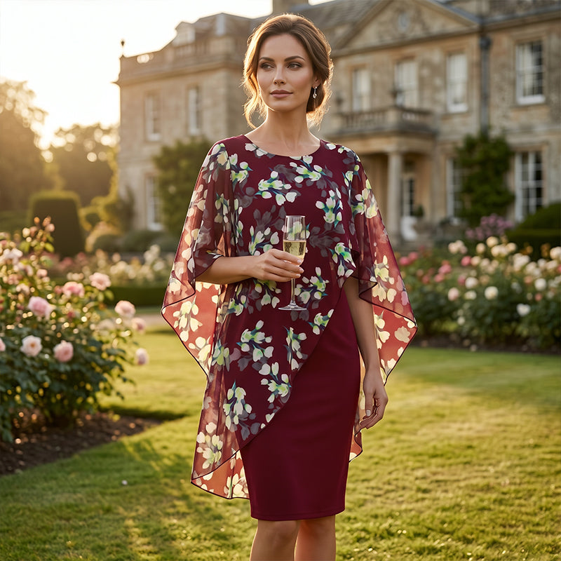 Nirevessa - Ensemble femme robe avec surcouche fleurie en chiffon