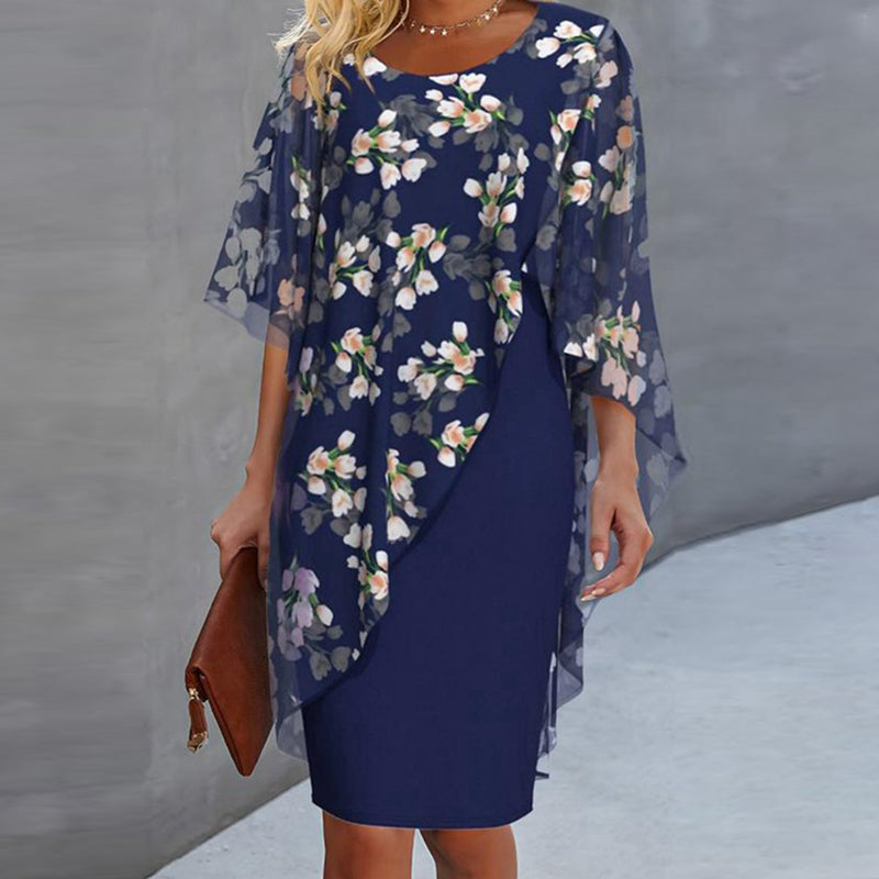 Nirevessa - Ensemble femme robe avec surcouche fleurie en chiffon