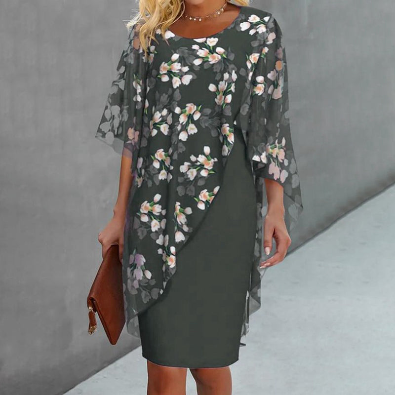 Nirevessa - Ensemble femme robe avec surcouche fleurie en chiffon
