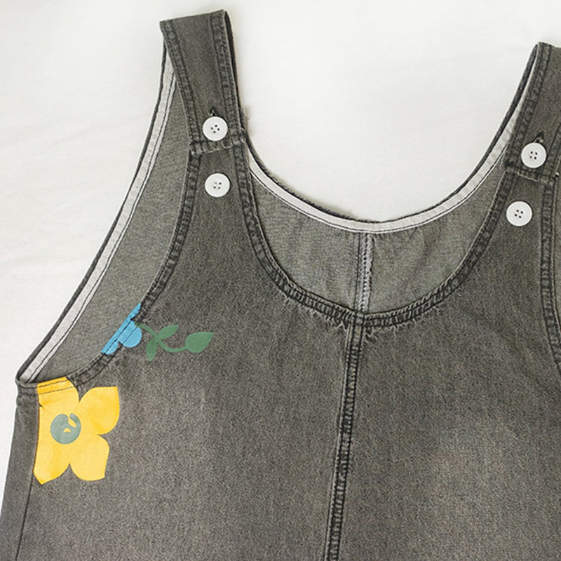 Jovalythra - Combinaison Denim Fleurie Décontractée à Coupe Ample Femme