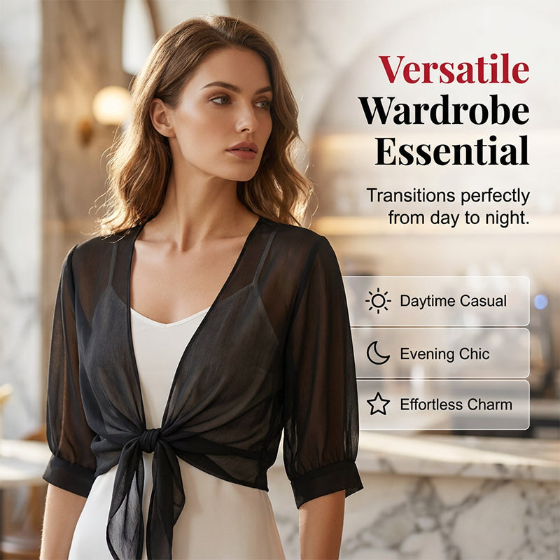 Brynoria - Top femme court en chiffon transparent à nouer devant