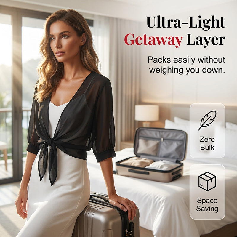 Brynoria - Top femme court en chiffon transparent à nouer devant
