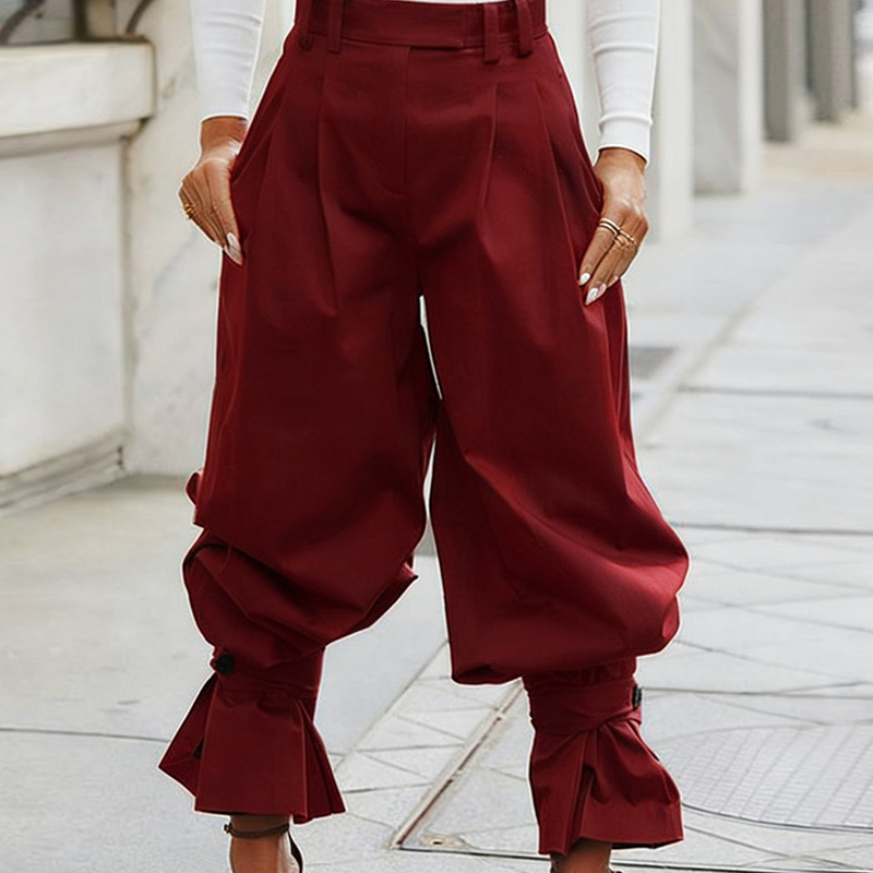 Liesbeth - Pantalon femme  plissé avec poignets volantés