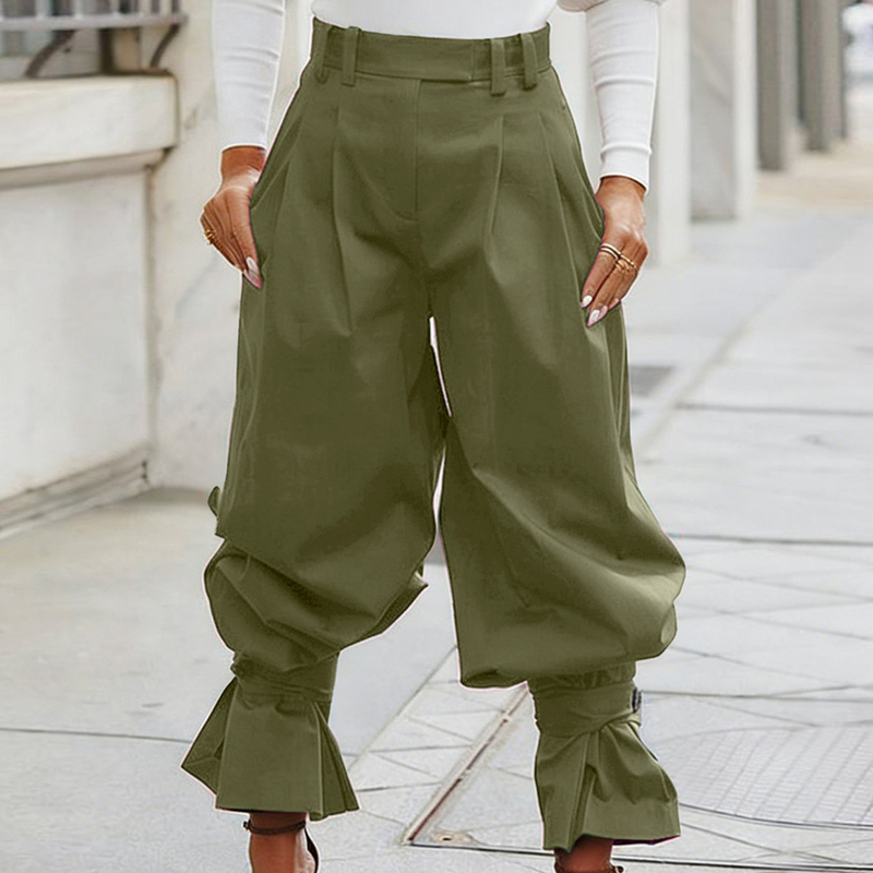 Liesbeth - Pantalon femme  plissé avec poignets volantés