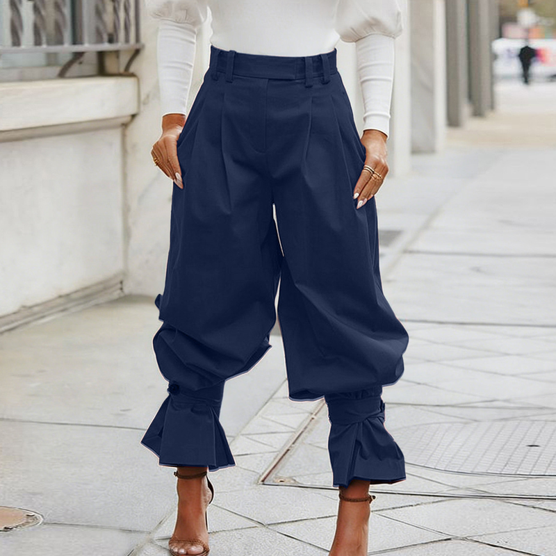 Liesbeth - Pantalon femme  plissé avec poignets volantés