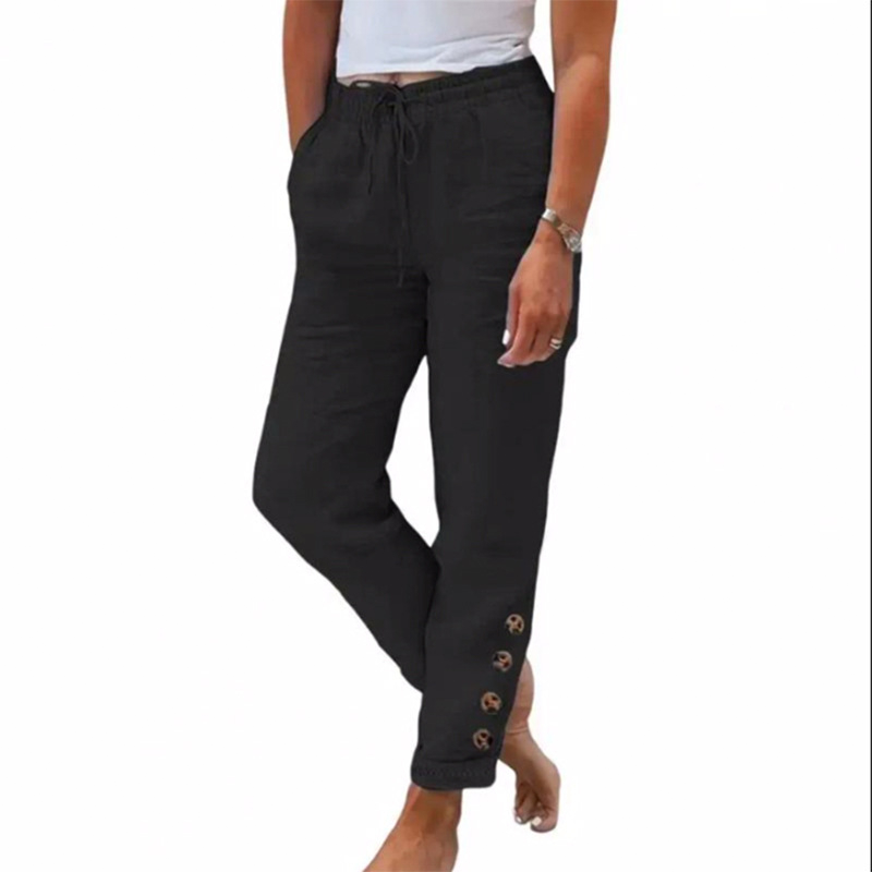 Korielle - Pantalon femme léger avec taille à cordon et boutons aux chevilles
