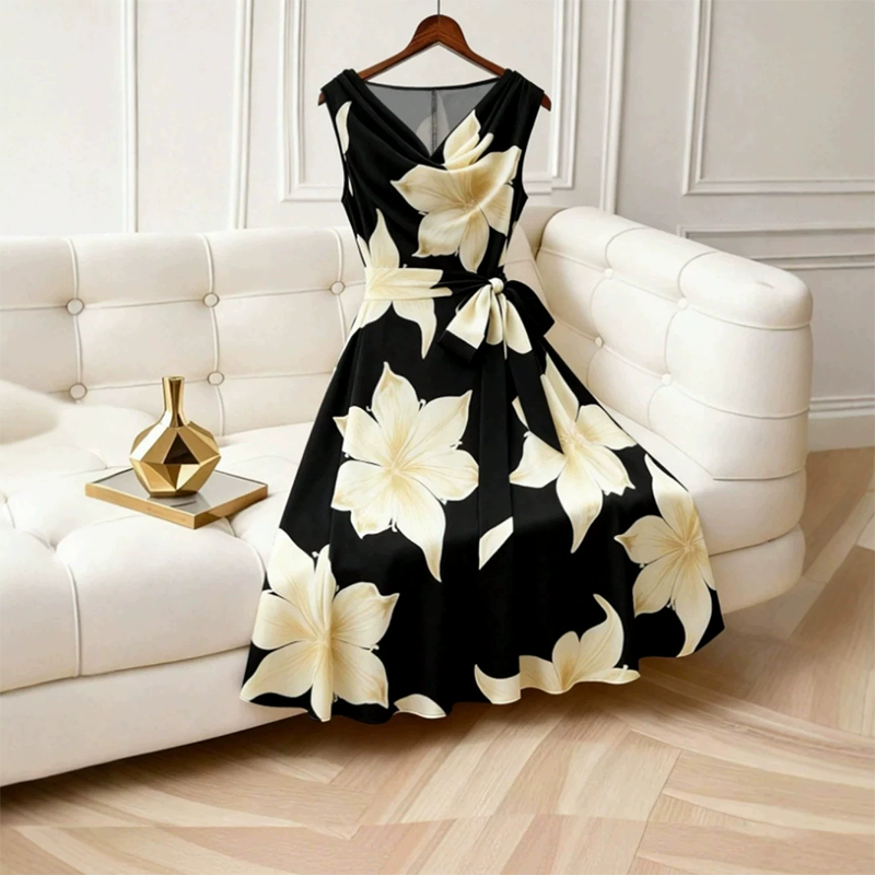 Elarin - Robe femme sans manches à imprimé floral coupe A