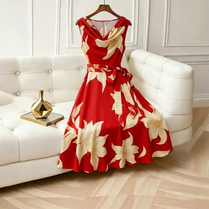 Elarin - Robe femme sans manches à imprimé floral coupe A