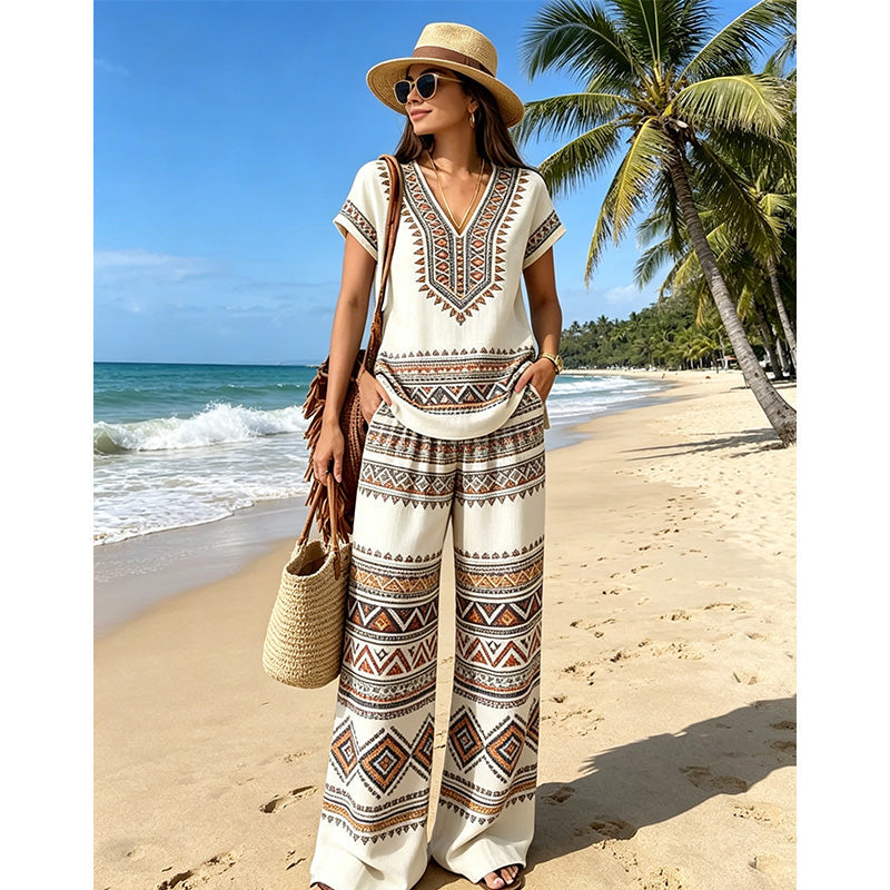 Rynessa - Ensemble femme boho avec haut imprimé et pantalon large