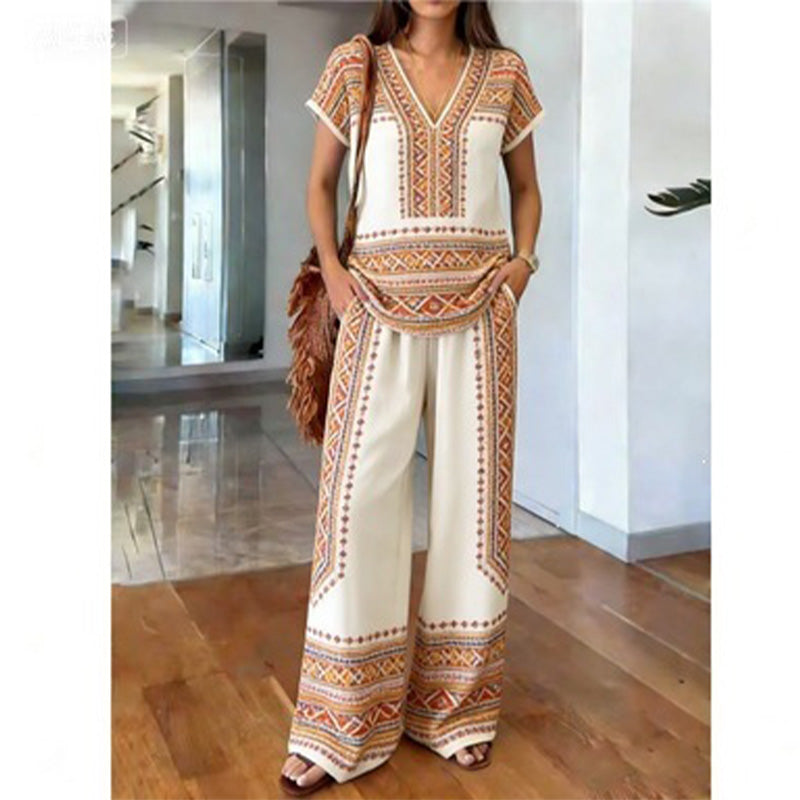 Rynessa - Ensemble femme boho avec haut imprimé et pantalon large