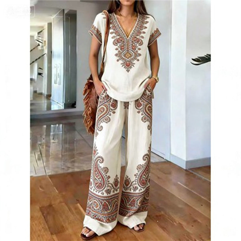 Rynessa - Ensemble femme boho avec haut imprimé et pantalon large