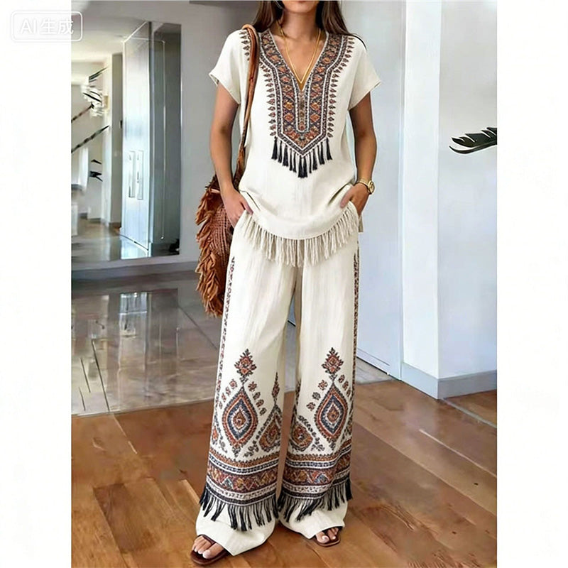 Rynessa - Ensemble femme boho avec haut imprimé et pantalon large