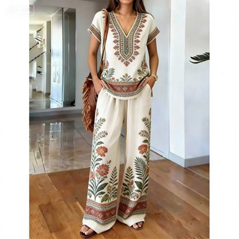 Rynessa - Ensemble femme boho avec haut imprimé et pantalon large
