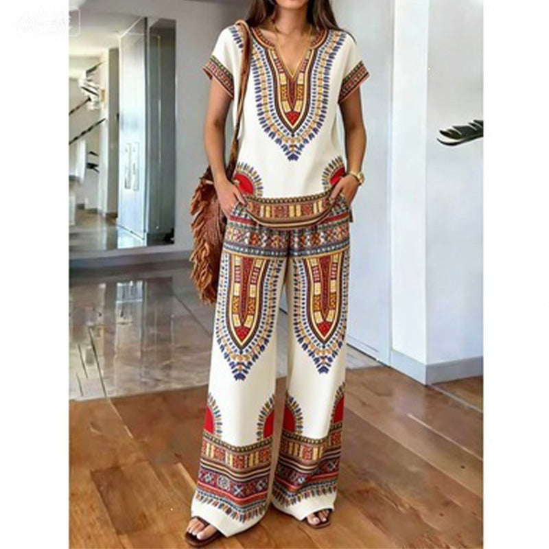 Rynessa - Ensemble femme boho avec haut imprimé et pantalon large