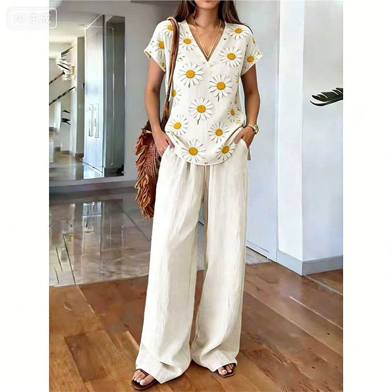 Rynessa - Ensemble femme boho avec haut imprimé et pantalon large