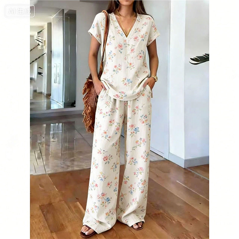 Rynessa - Ensemble femme boho avec haut imprimé et pantalon large