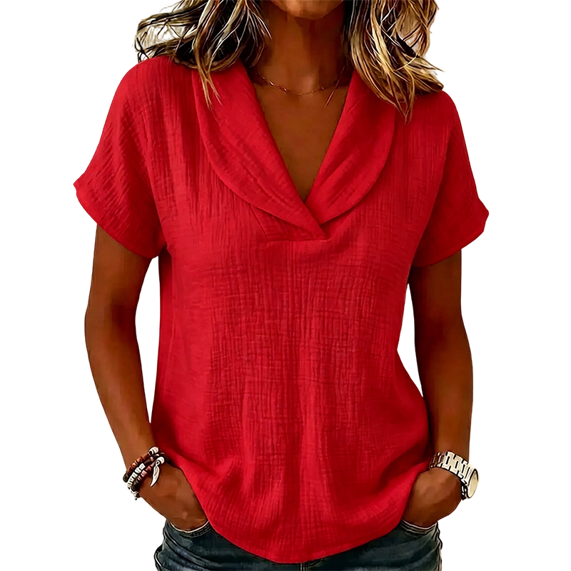 Soralyne - T-shirt femme ample à col V en tissu texturé léger