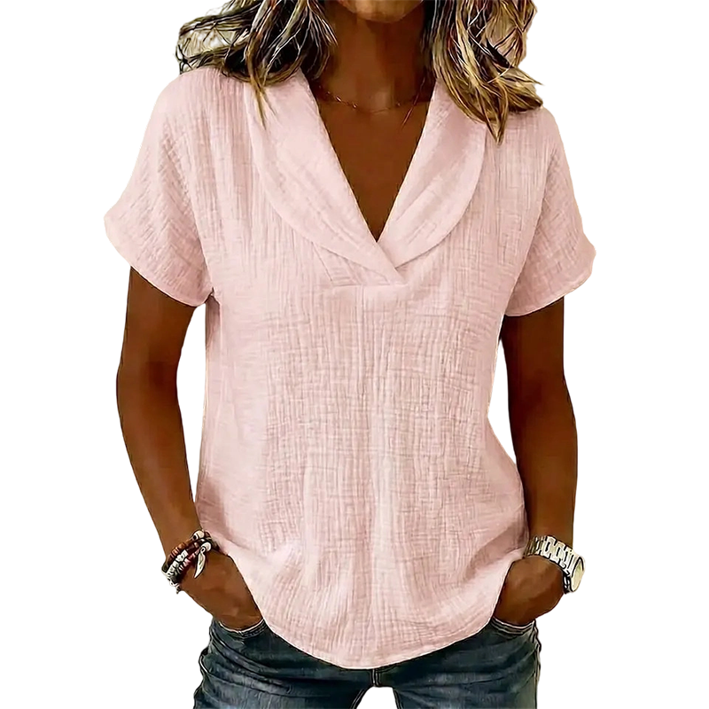 Soralyne - T-shirt femme ample à col V en tissu texturé léger