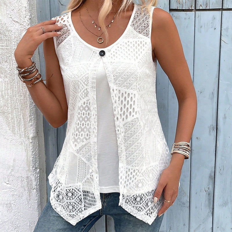 Thaliah - Gilet femme sans manches au crochet avec bouton