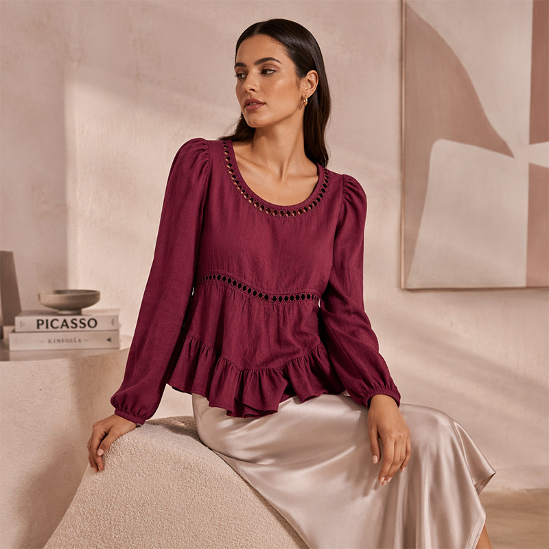 Sibylle - Blouse femme à manches bouffantes et volants