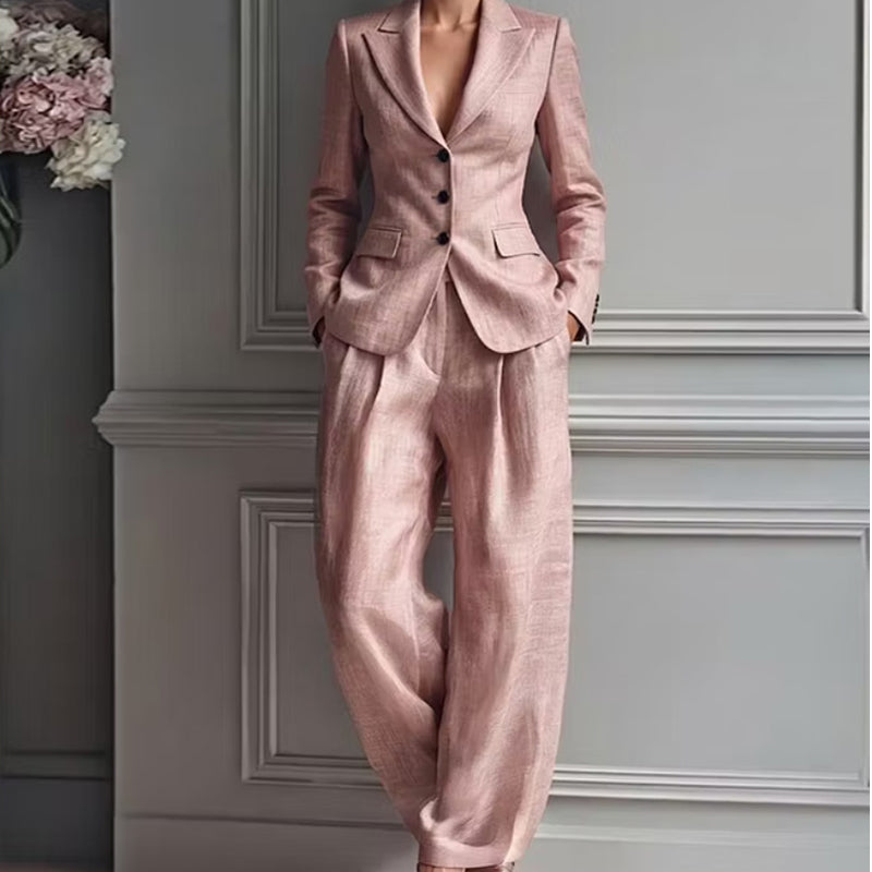 Anaïsse - Ensemble tailleur femme élégant avec blazer cintré et pantalon large