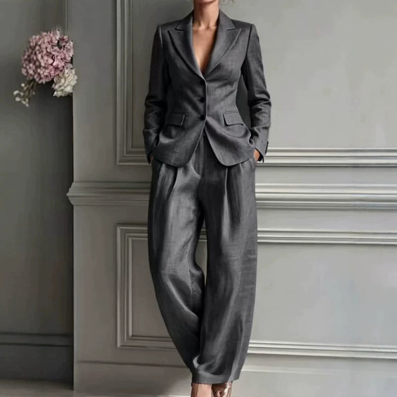 Anaïsse - Ensemble tailleur femme élégant avec blazer cintré et pantalon large