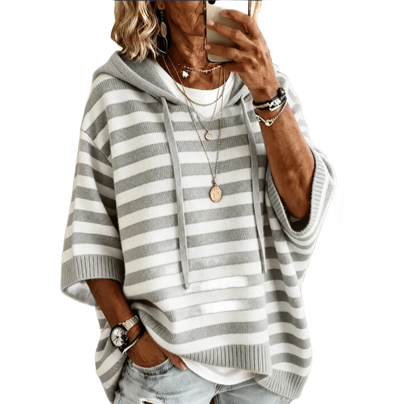 Kiara - Sweat à capuche femme rayé Confort