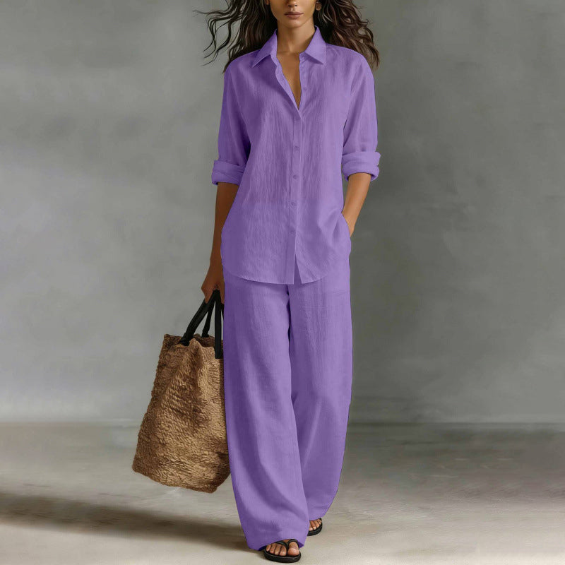 Mirthe - Ensemble femme chemise boutonnée avec pantalon large fluide