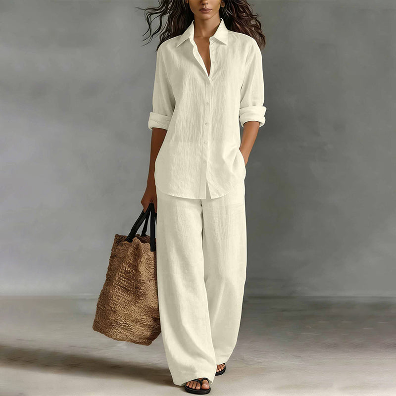 Mirthe - Ensemble femme chemise boutonnée avec pantalon large fluide