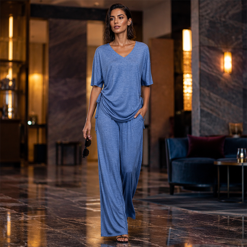 Svea - Ensemble femme deux pièces avec haut ajustable et pantalon fluide