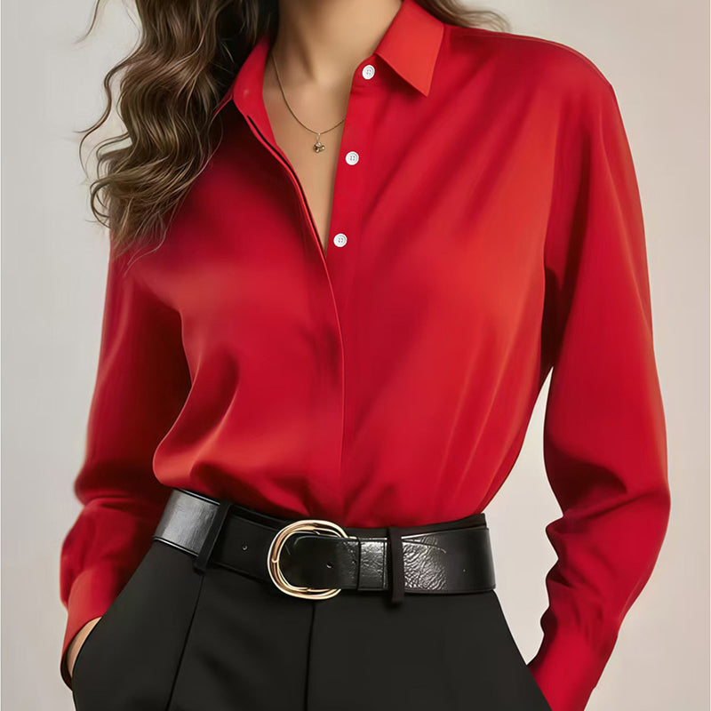 Zosja - Blouse femme satinée à manches longues et col chemise