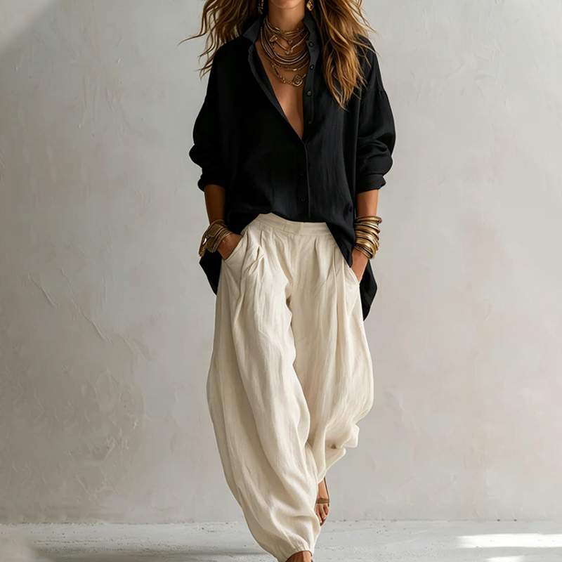 Xenia - Ensemble femme chemise ample avec pantalon fluide
