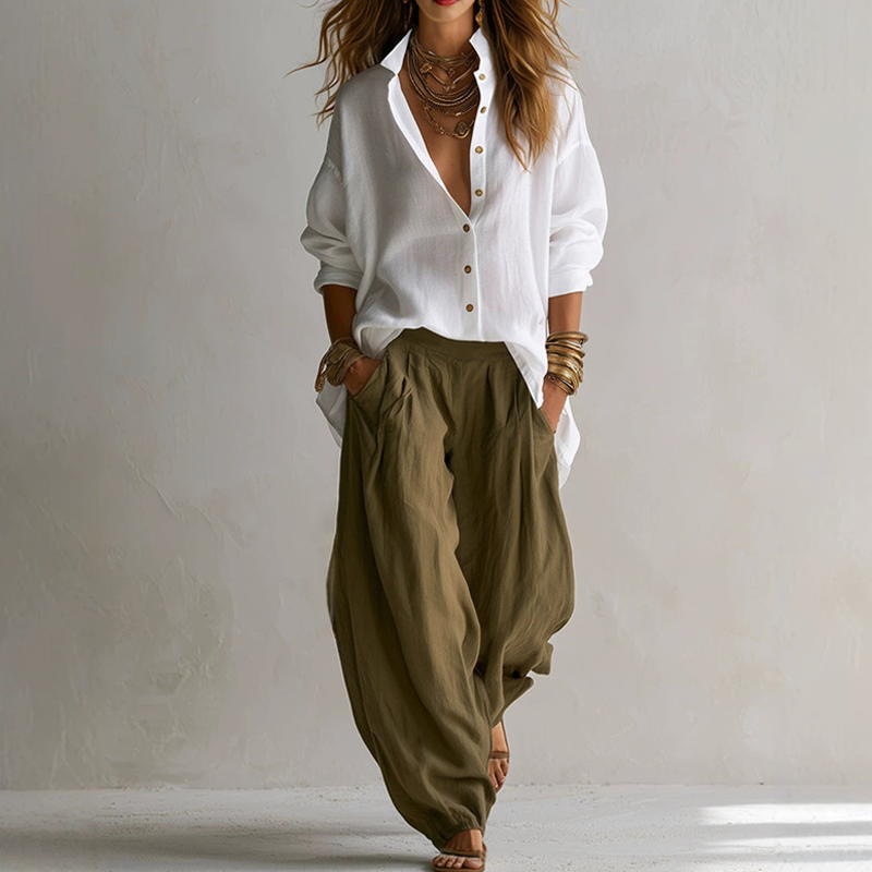 Xenia - Ensemble femme chemise ample avec pantalon fluide
