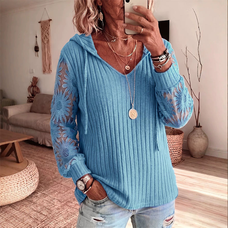 Garance - Top femme à capuche avec manches en dentelle