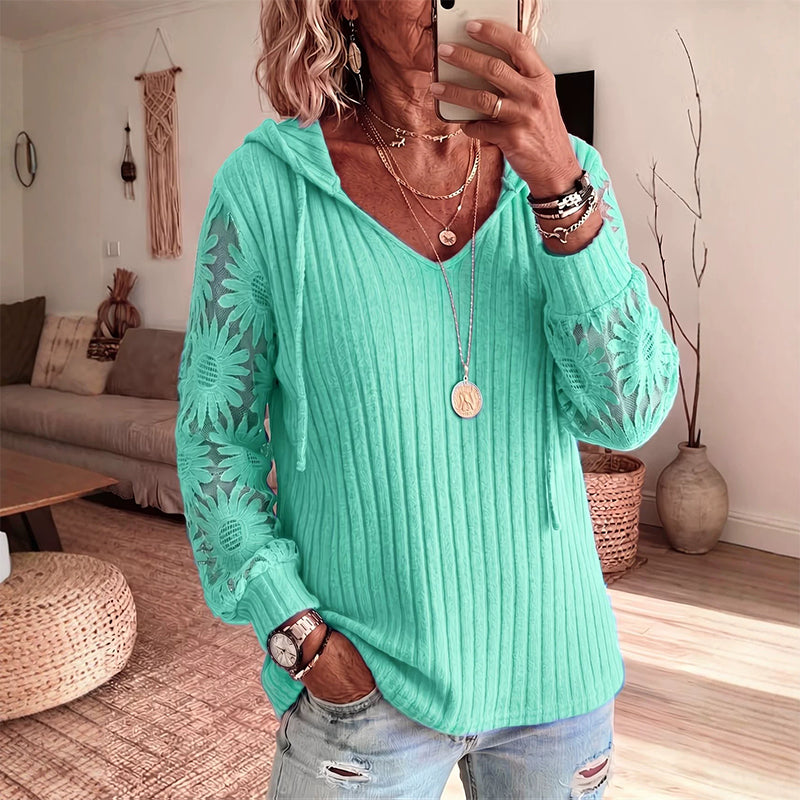 Garance - Top femme à capuche avec manches en dentelle