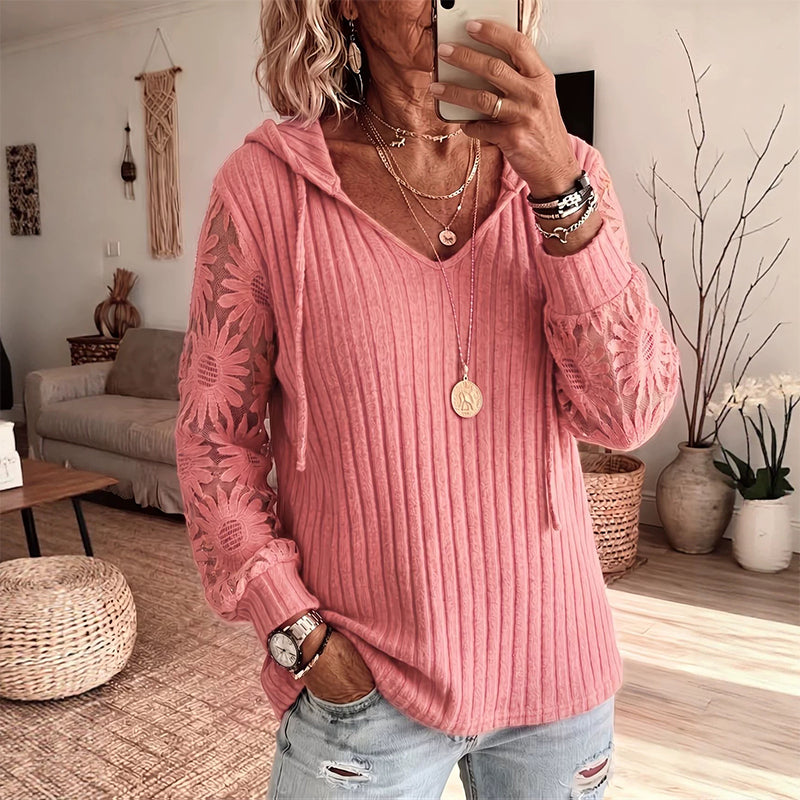 Garance - Top femme à capuche avec manches en dentelle