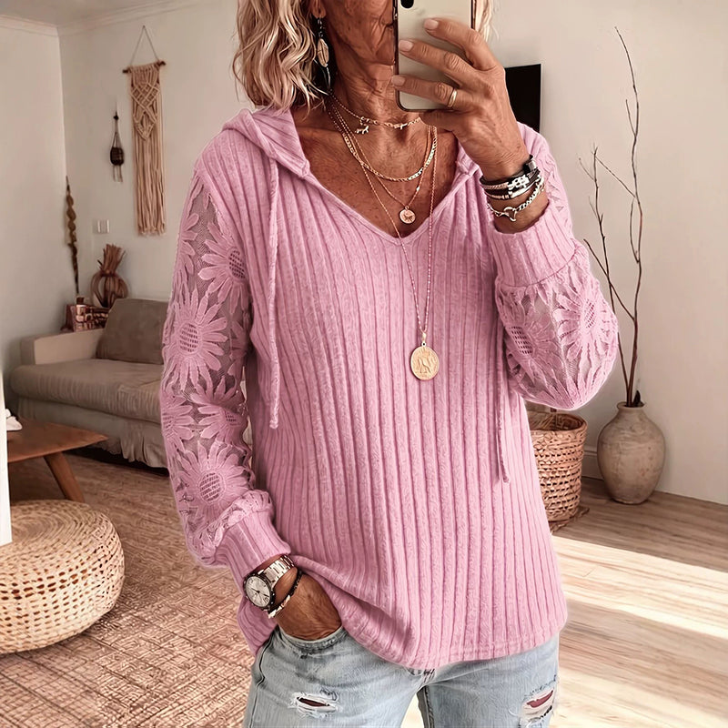 Garance - Top femme à capuche avec manches en dentelle