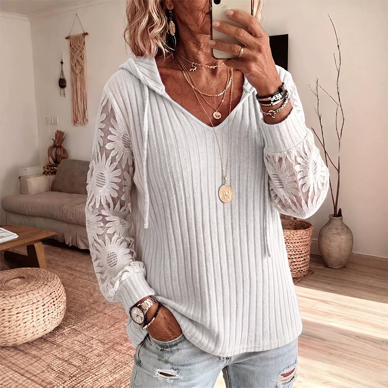 Garance - Top femme à capuche avec manches en dentelle