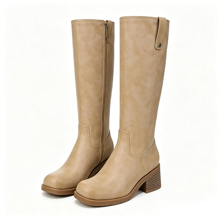 Auriane - Bottes femme hautes à talon bloc avec fermeture latérale