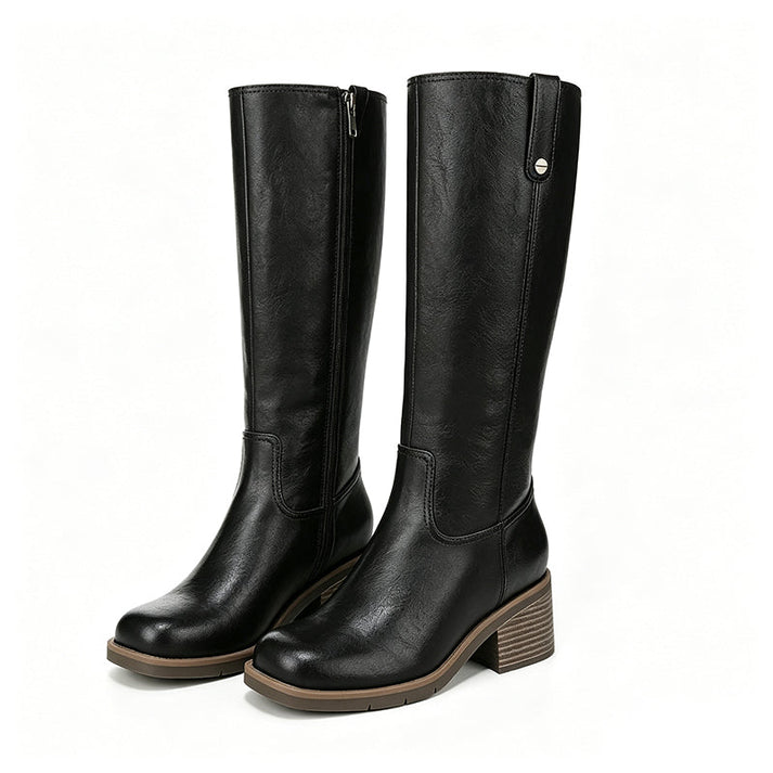 Auriane - Bottes femme hautes à talon bloc avec fermeture latérale