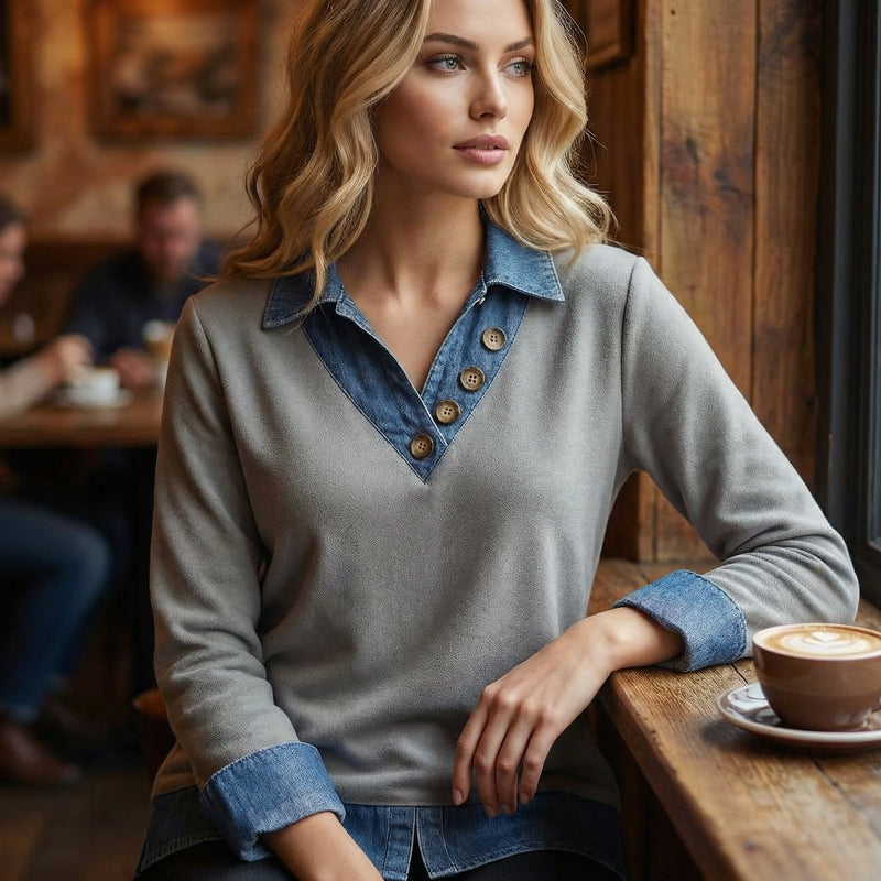 Philine - Chemise femme effet superposé avec col en denim