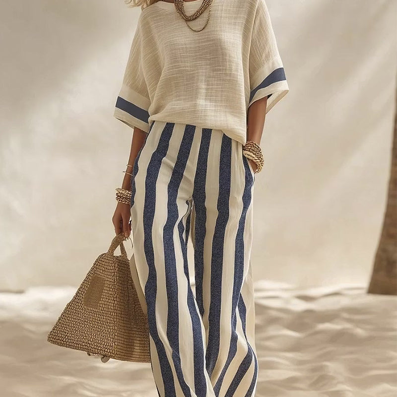 Uma - Ensemble femme deux pièces avec pantalon large rayé
