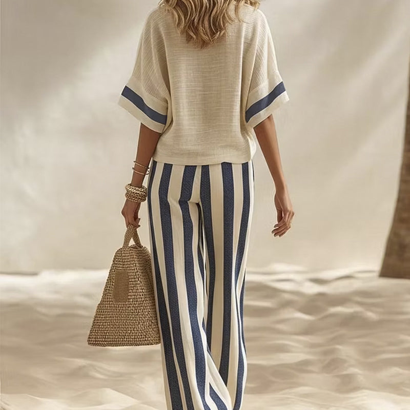 Uma - Ensemble femme deux pièces avec pantalon large rayé