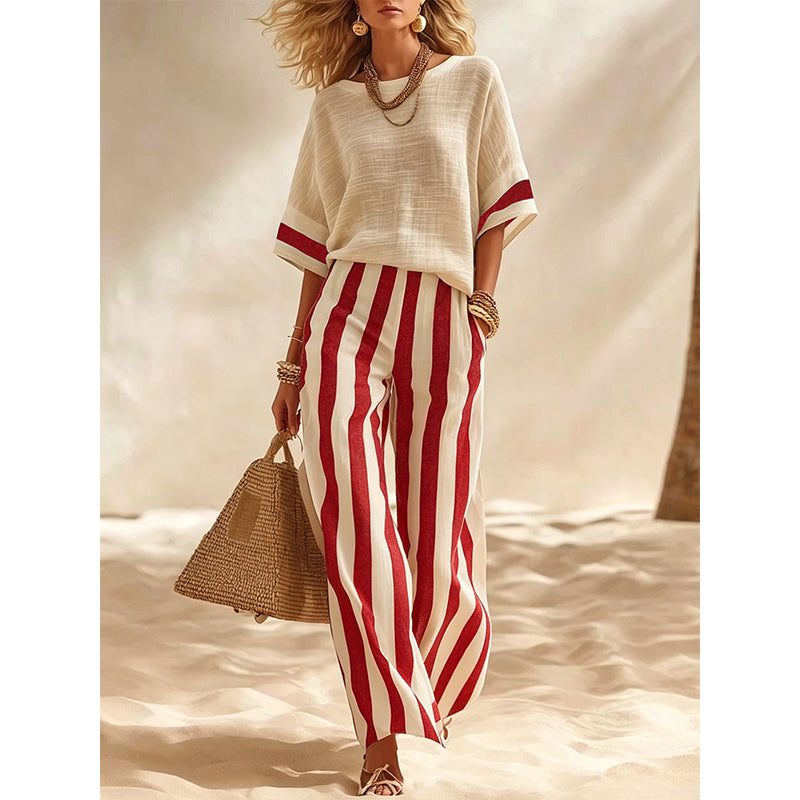 Uma - Ensemble femme deux pièces avec pantalon large rayé
