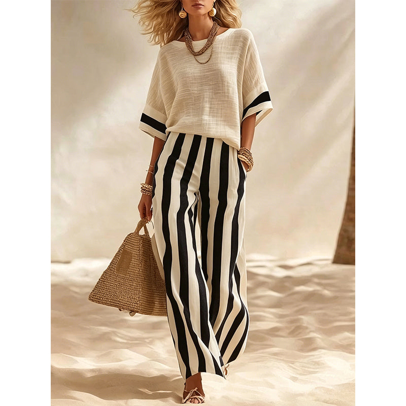 Uma - Ensemble femme deux pièces avec pantalon large rayé